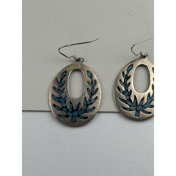 TM-121 Taxco Mexico Sterling Silver Pierced Earrings Inlaid Stone - Picture 4 of 12
